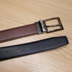 PERRY ELLIS Belt Mens Size 32 Black Brown Faux Leather Reversible